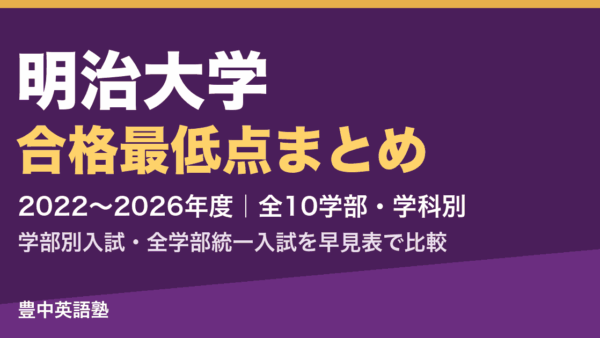 【2026年度版】明治大学の合格最低点まとめ|2022〜2026年度 学部別入試・全学部統一入試を学部・学科別の早見表で比較